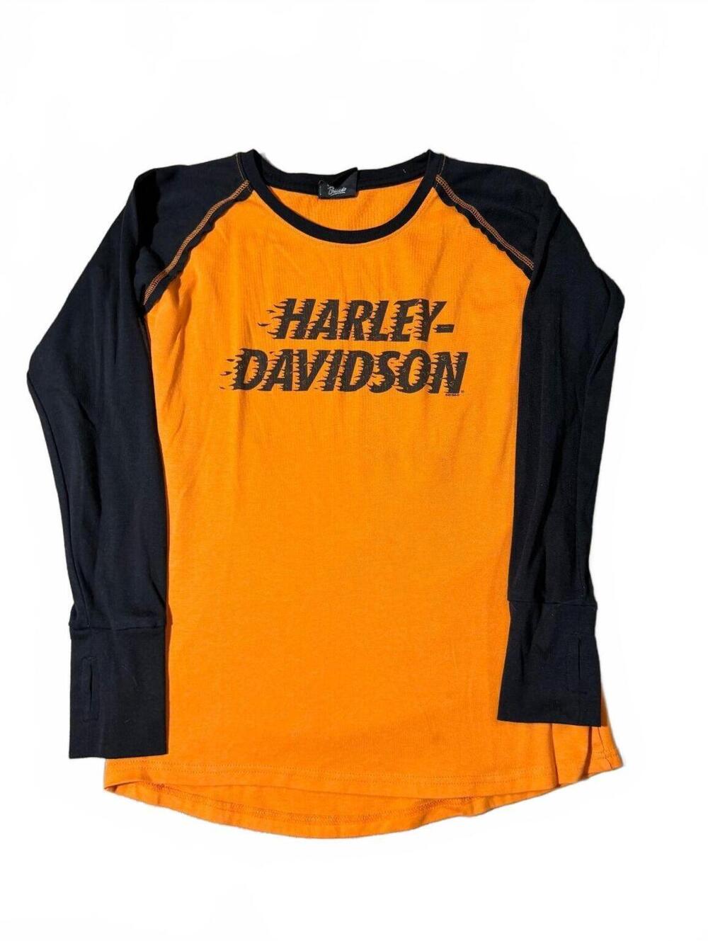 Women's Harley-Davidson Orange and Black Long Sleeve Thumb Holes Size S